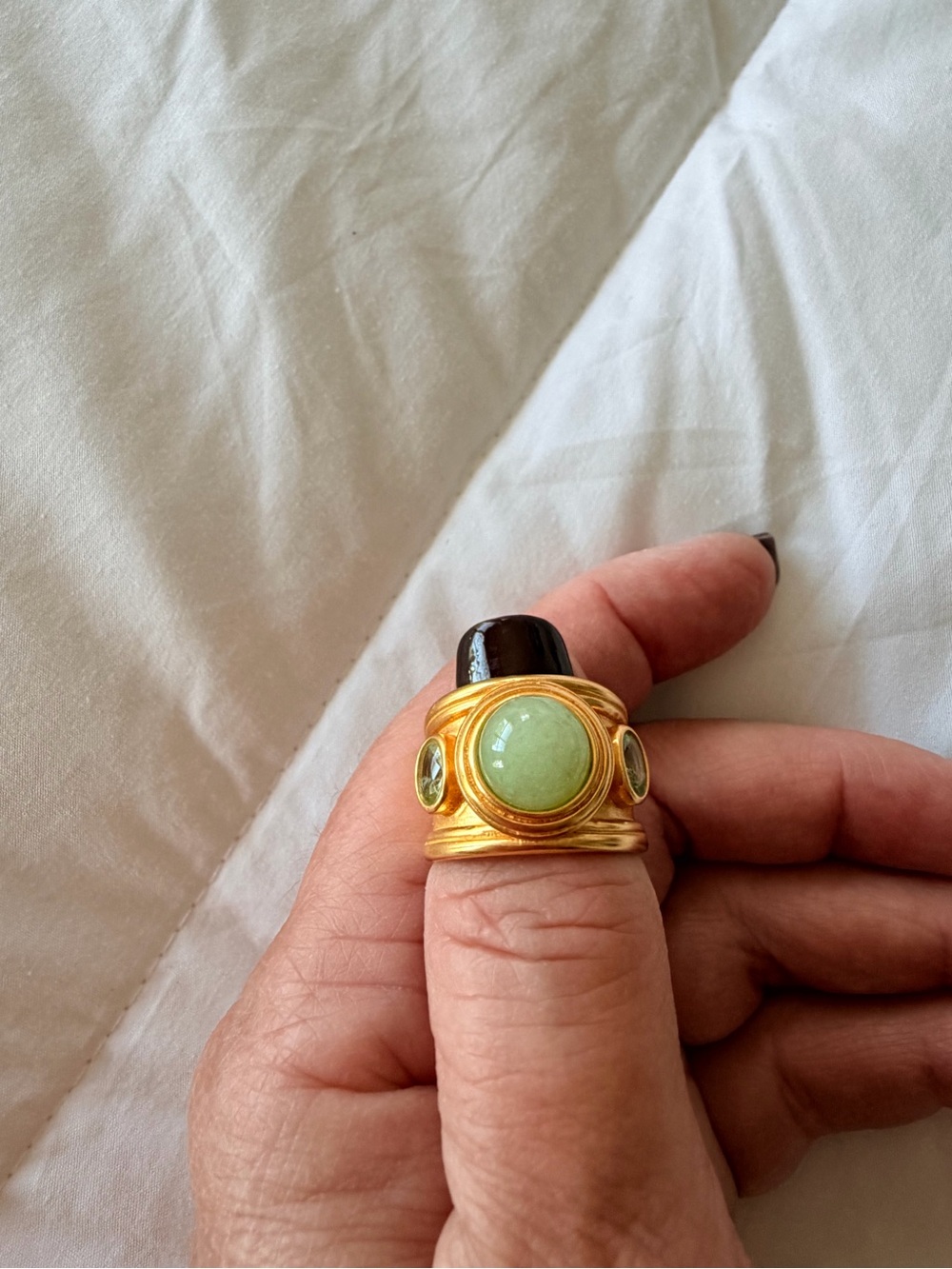 Julie Vos Gold Plated Green Stone Statement Ring